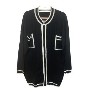 Womens Cardigan Sweater 3XL Black White Trim Old Money Classic Elegant Timeless